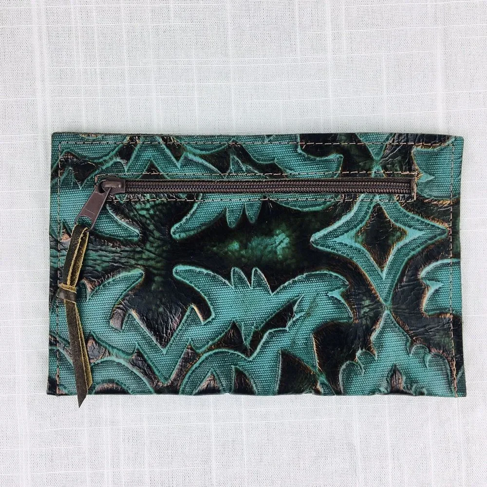 Turquoise Tooled Leather Wallet Large‎ Pocket Credit Cards Clutch NEW WITH TAGS
